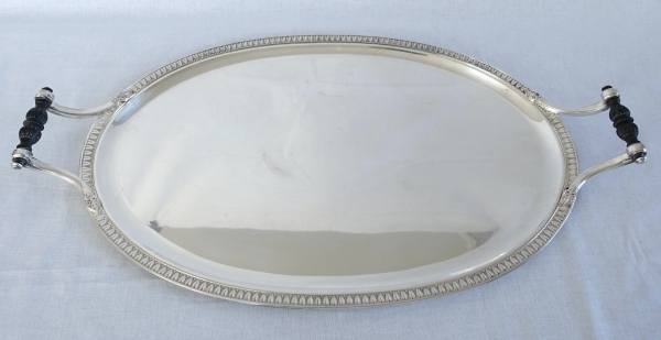 Large Empire style silver plate and ebony serving tray, late 19th century