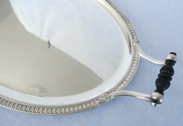 Large Empire style silver plate and ebony serving tray, late 19th century