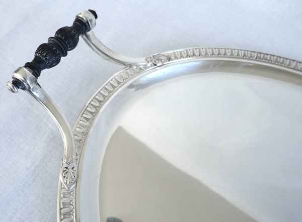 Large Empire style silver plate and ebony serving tray, late 19th century