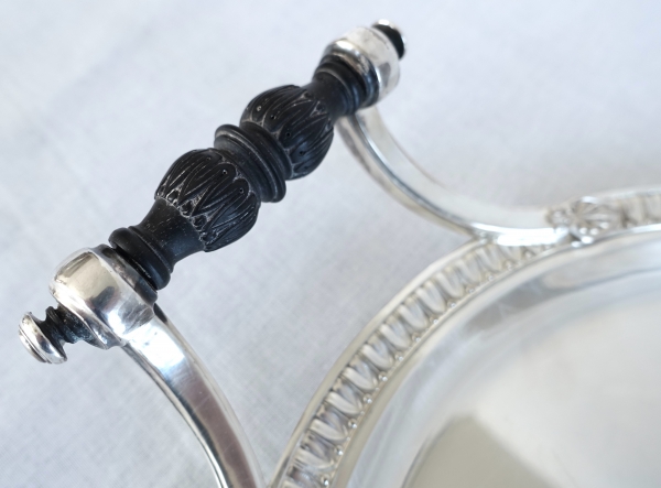 Large Empire style silver plate and ebony serving tray, late 19th century