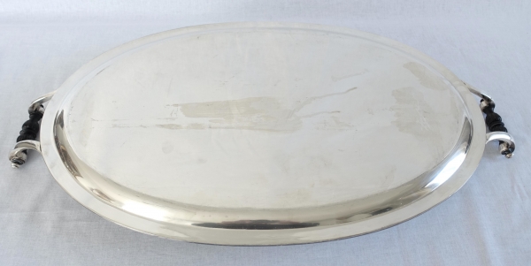 Large Empire style silver plate and ebony serving tray, late 19th century