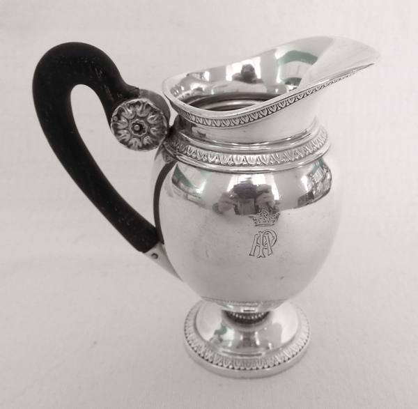 Puiforcat : Empire style sterling silver milk jug, Marquis crown engraved