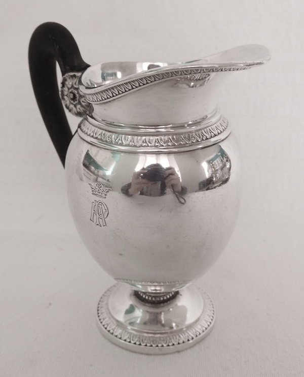 Puiforcat : Empire style sterling silver milk jug, Marquis crown engraved