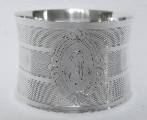 Napoleon III sterling silver napkin ring, AJ monogram