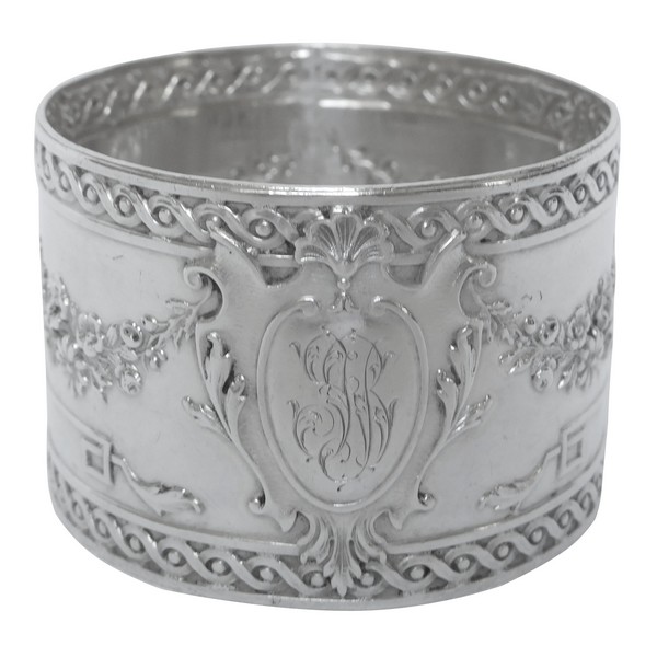 Louis XVI style sterling silver napkin ring, JB monogram