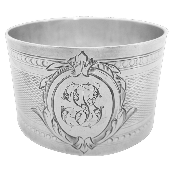 Antique French sterling silver napkin ring, Louis XVI style, FG monogram 
