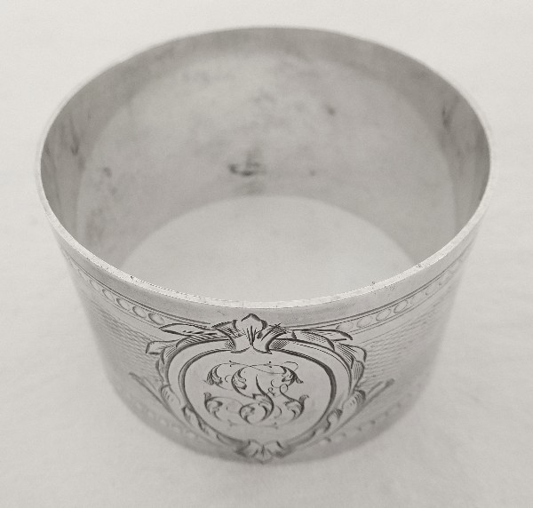 Antique French sterling silver napkin ring, Louis XVI style, FG monogram 