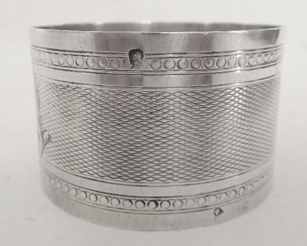 Antique French sterling silver napkin ring, Louis XVI style, FG monogram 