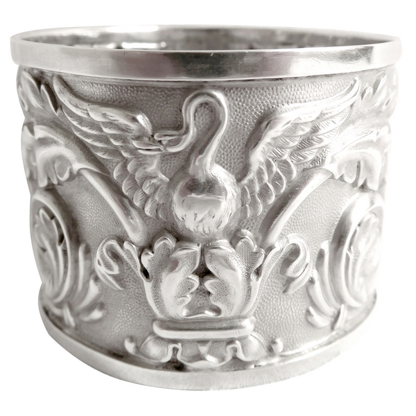 Rare early 19th century sterling silver napkin ring, swan decoration