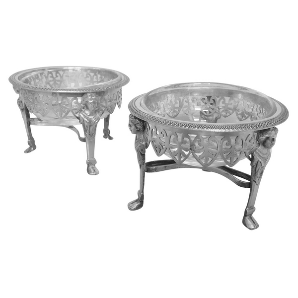 Pair of sterling silver and crystal salt cellars, late 18th century