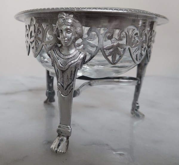 Pair of sterling silver and crystal salt cellars, late 18th century