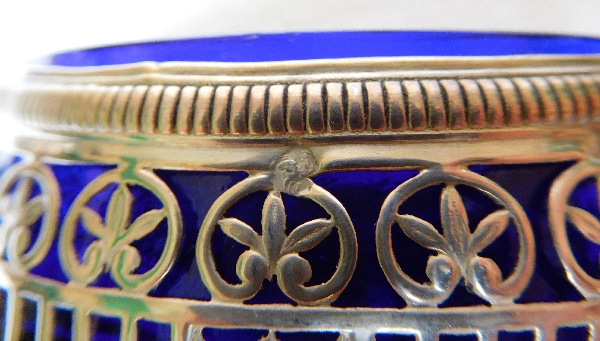 Paire de salerons / salières navettes en argent massif d'époque Empire, poinçon 1er Coq