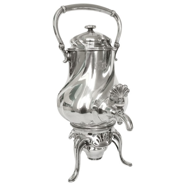 Odiot : samovar en métal argenté, armoiries d'alliance - Marquis de Ramel & de Secondat de Montesquieu