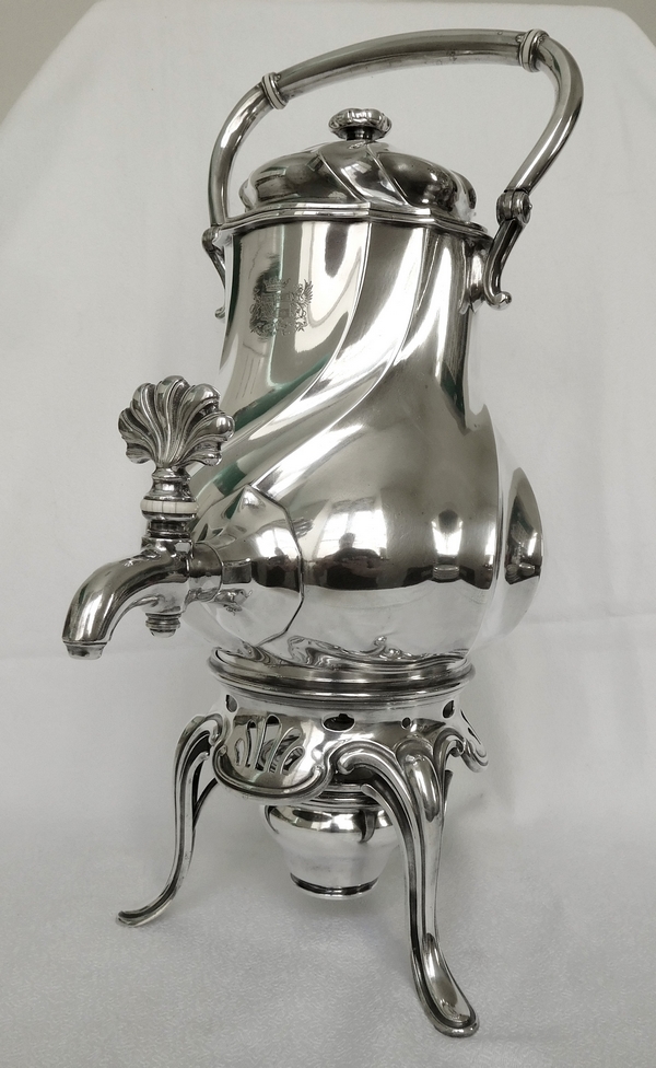 Odiot : samovar en métal argenté, armoiries d'alliance - Marquis de Ramel & de Secondat de Montesquieu