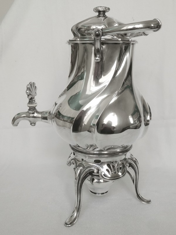 Odiot : samovar en métal argenté, armoiries d'alliance - Marquis de Ramel & de Secondat de Montesquieu