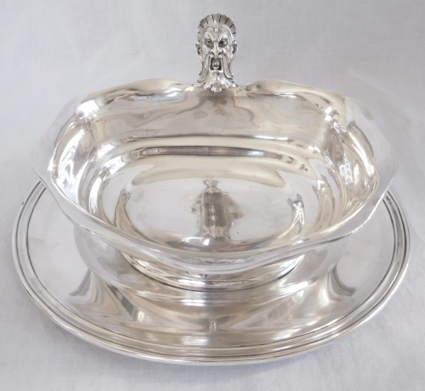 Regency-style sterling silver gravy boat, coat of arms and Duke crown - silversmith Jules Piault