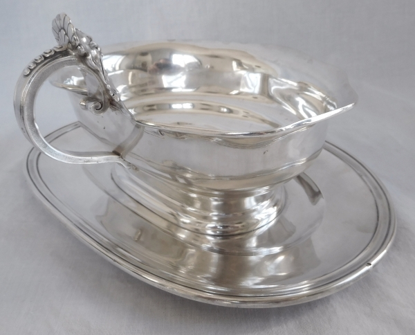 Regency-style sterling silver gravy boat, coat of arms and Duke crown - silversmith Jules Piault