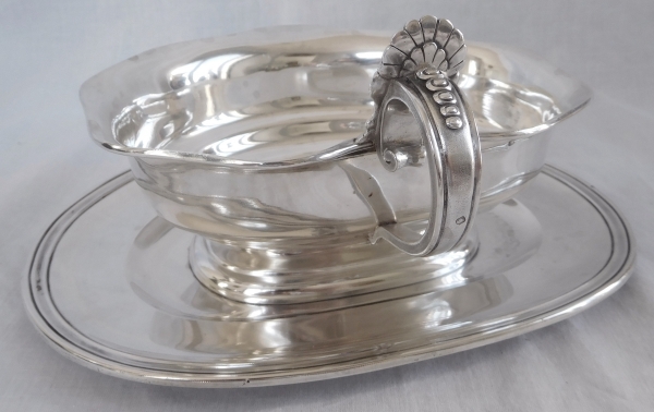 Regency-style sterling silver gravy boat, coat of arms and Duke crown - silversmith Jules Piault