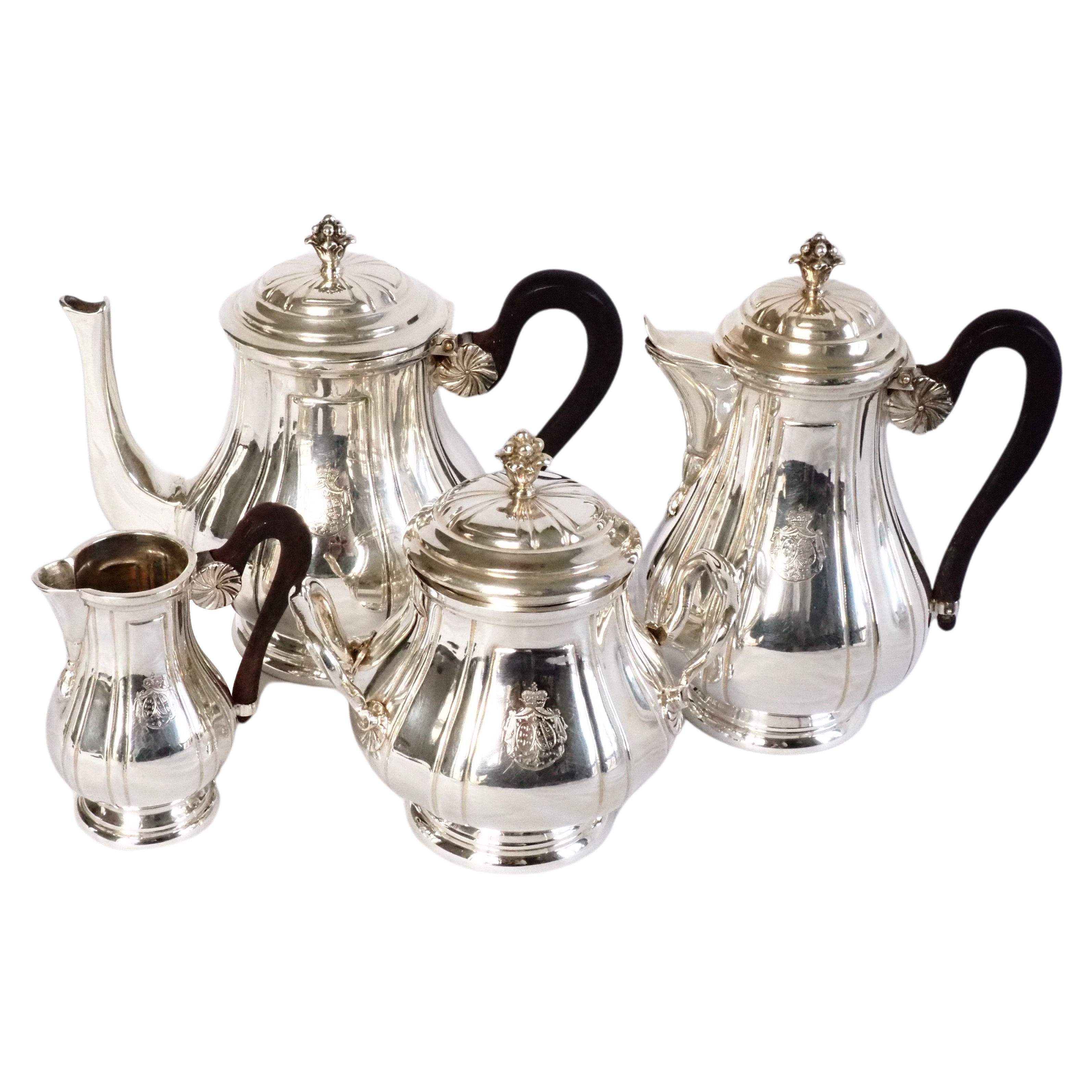 Regency style sterling silver tea & coffee set, coat of arms of a Duke - silversmith Tirbour