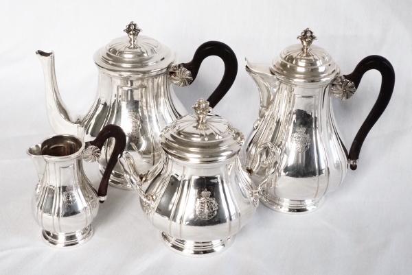 Regency style sterling silver tea & coffee set, coat of arms of a Duke - silversmith Tirbour