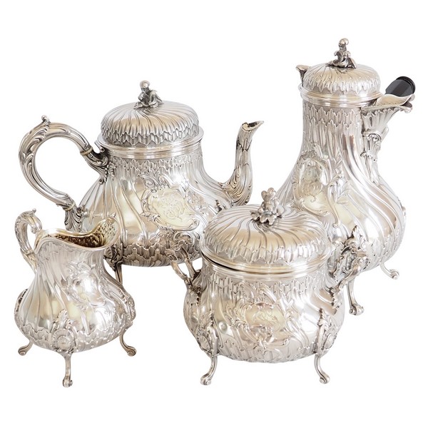 Louis XV style sterling silver coffee set, silversmith Edmond Tetard