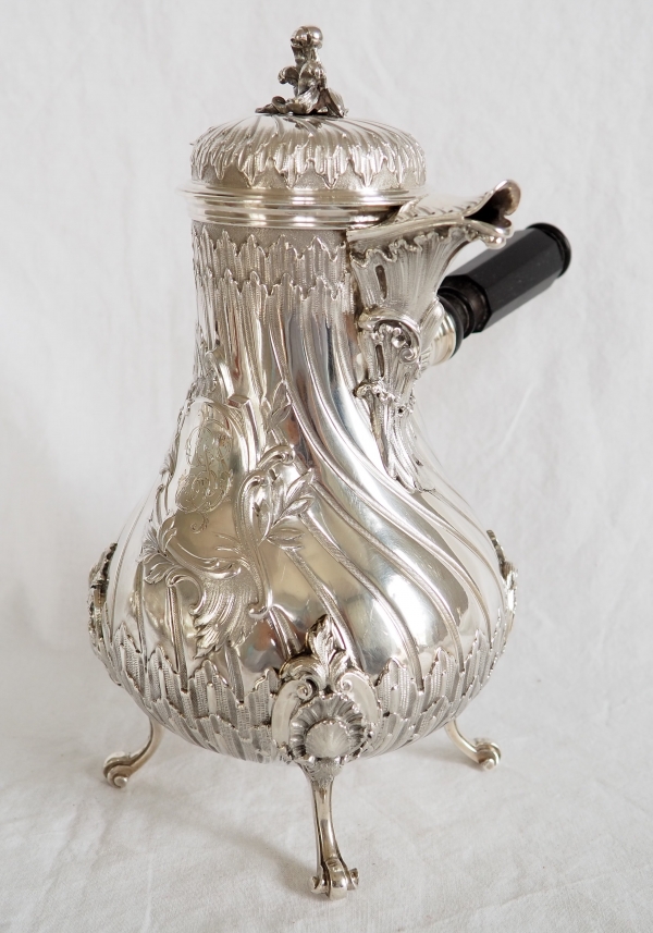 Service à thé et café de style Louis XV Rocaille en argent massif par Edmond Tetard, poinçon Minerve