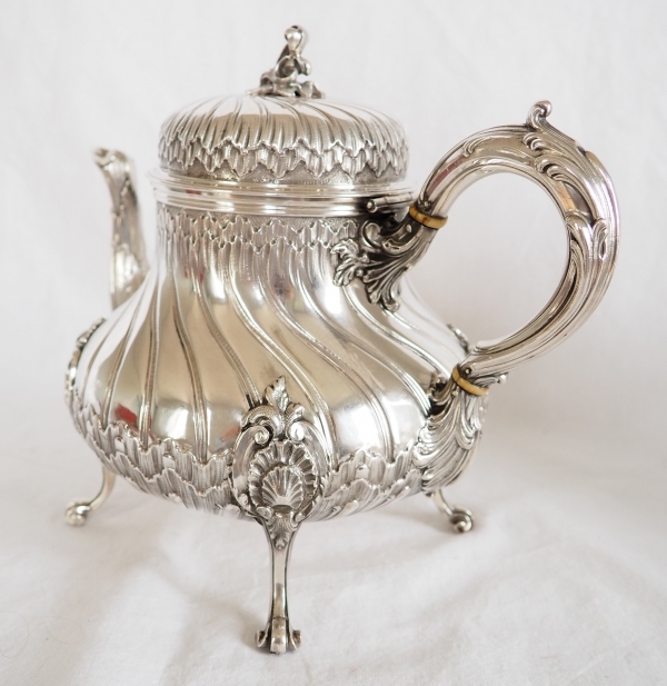 Service à thé et café de style Louis XV Rocaille en argent massif par Edmond Tetard, poinçon Minerve