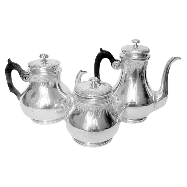 French antique sterling silver tea / coffee set, Louis XV style, Henin, 19th century