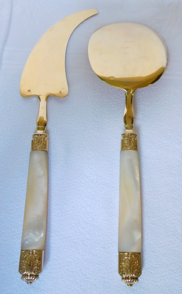 Vermeil and mother of pearl ice cream serving set, silversmith Paul Canaux