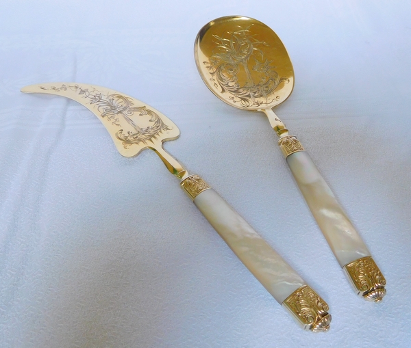 Vermeil and mother of pearl ice cream serving set, silversmith Paul Canaux