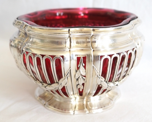 Sterling silver, vermeil and Baccarat crystal Louis XVI style sugar bowl