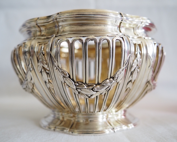 Sterling silver, vermeil and Baccarat crystal Louis XVI style sugar bowl