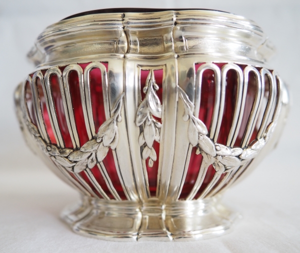 Sterling silver, vermeil and Baccarat crystal Louis XVI style sugar bowl