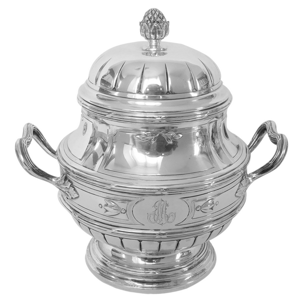 Sucrier de style Louis XVI en argent massif et vermeil par Lapar, poinçon Minerve