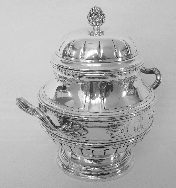 Sucrier de style Louis XVI en argent massif et vermeil par Lapar, poinçon Minerve