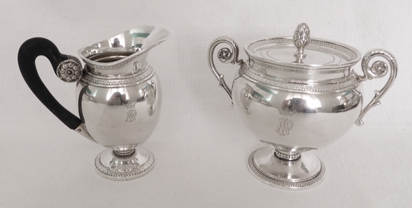 Puiforcat : Empire style sterling silver and vermeil sugar pot, Marquis crown engraved