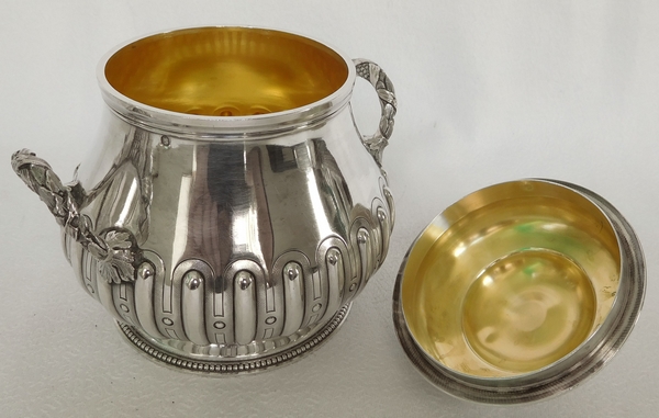 Sterling silver & vermeil Regency style sugar pot, ebony handle, late 19th century