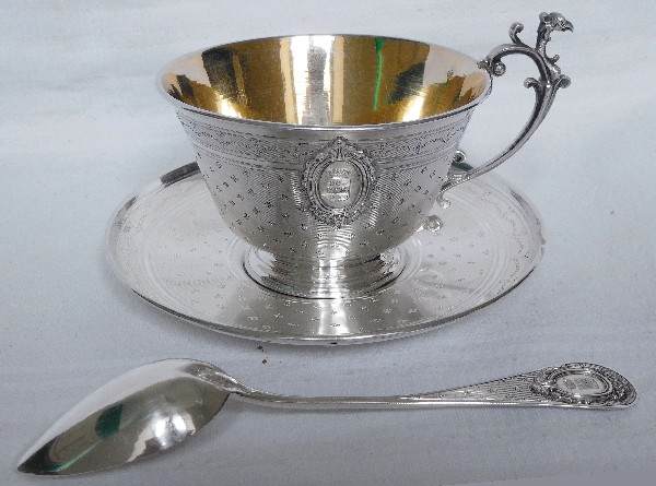 Antique French sterling silver and vermeil chocolate cup, late 19th century