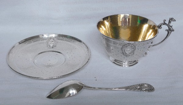 Tasse à déjeuner en argent massif et vermeil, époque fin XIXe, poinçon Minerve