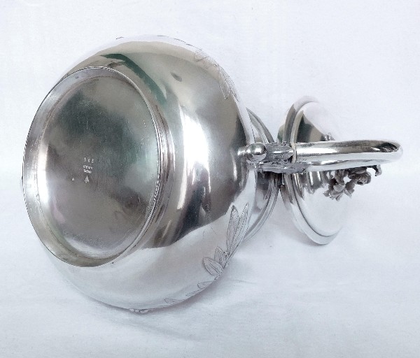 Very large antique French sterling silver tea pot, Louis XVI style, silversmith Odiot