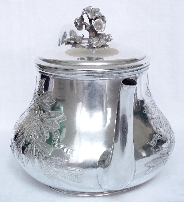 Very large antique French sterling silver tea pot, Louis XVI style, silversmith Odiot