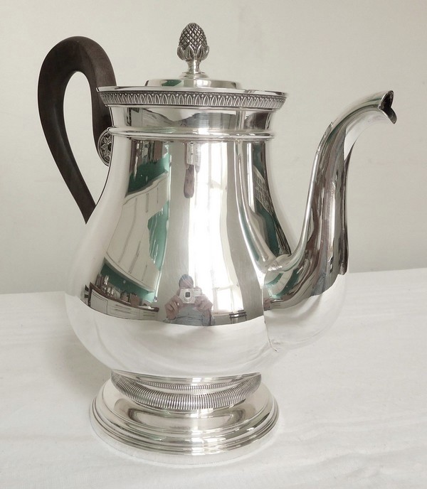 Cardeilhac : French sterling silver teapot, Empire style, Christofle Malmaison pattern
