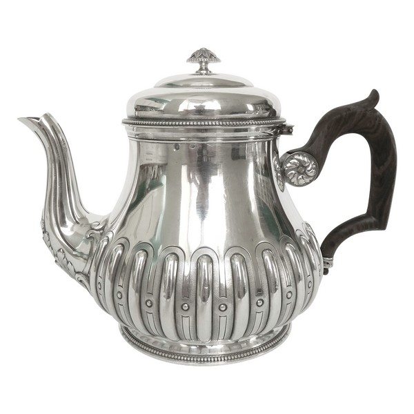 Sterling silver Regency style teapot, ebony handle, late 19th century