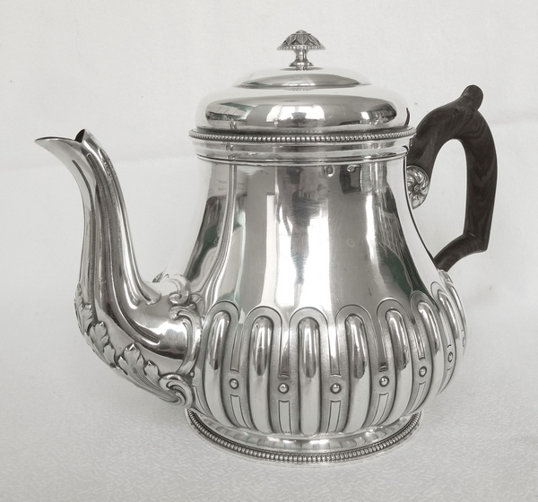 Sterling silver Regency style teapot, ebony handle, late 19th century