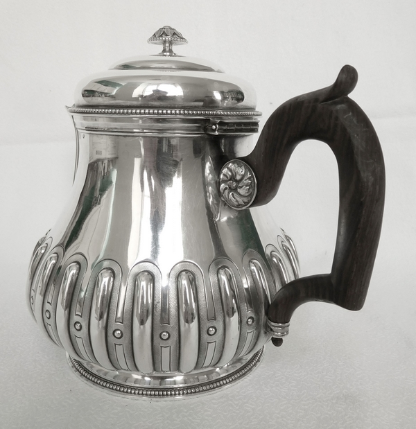 Sterling silver Regency style teapot, ebony handle, late 19th century