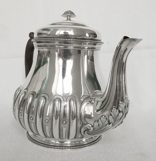 Sterling silver Regency style teapot, ebony handle, late 19th century