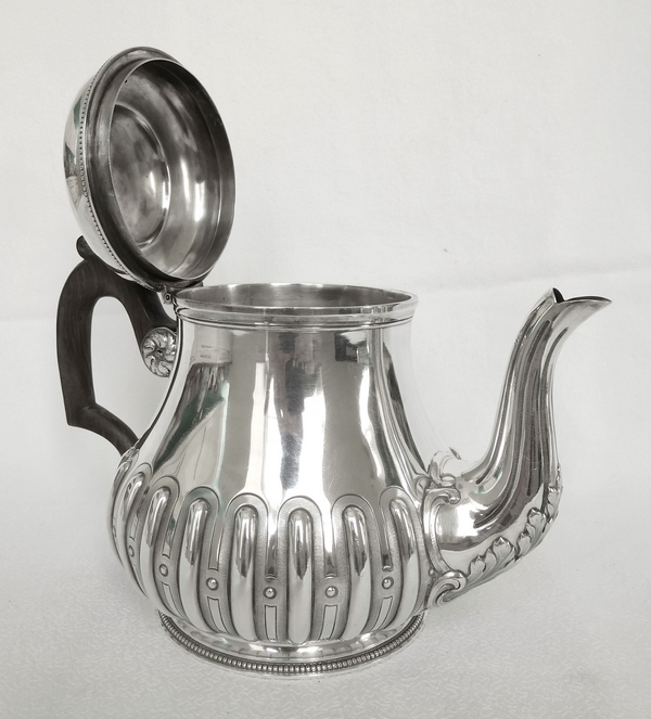 Sterling silver Regency style teapot, ebony handle, late 19th century