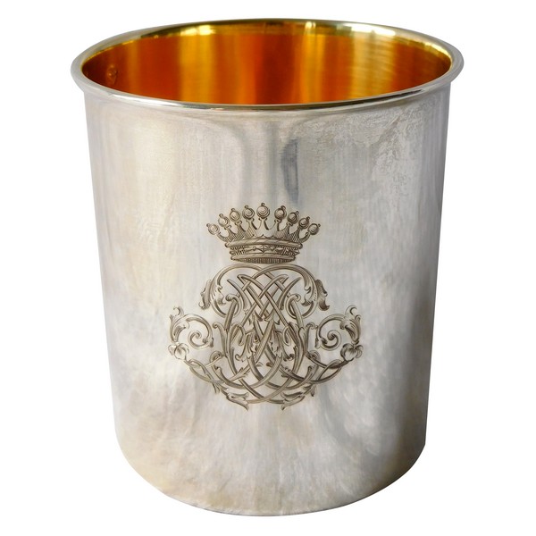 Sterling silver and vermeil goblet / tumbler - crown of count engraved