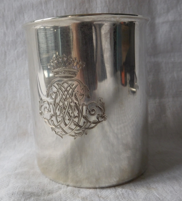 Sterling silver and vermeil goblet / tumbler - crown of count engraved