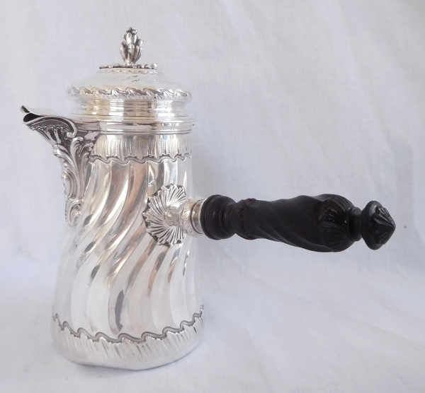 Sterling silver chocolate pot or coffee pot, Louis XV style - silversmith Boin Taburet